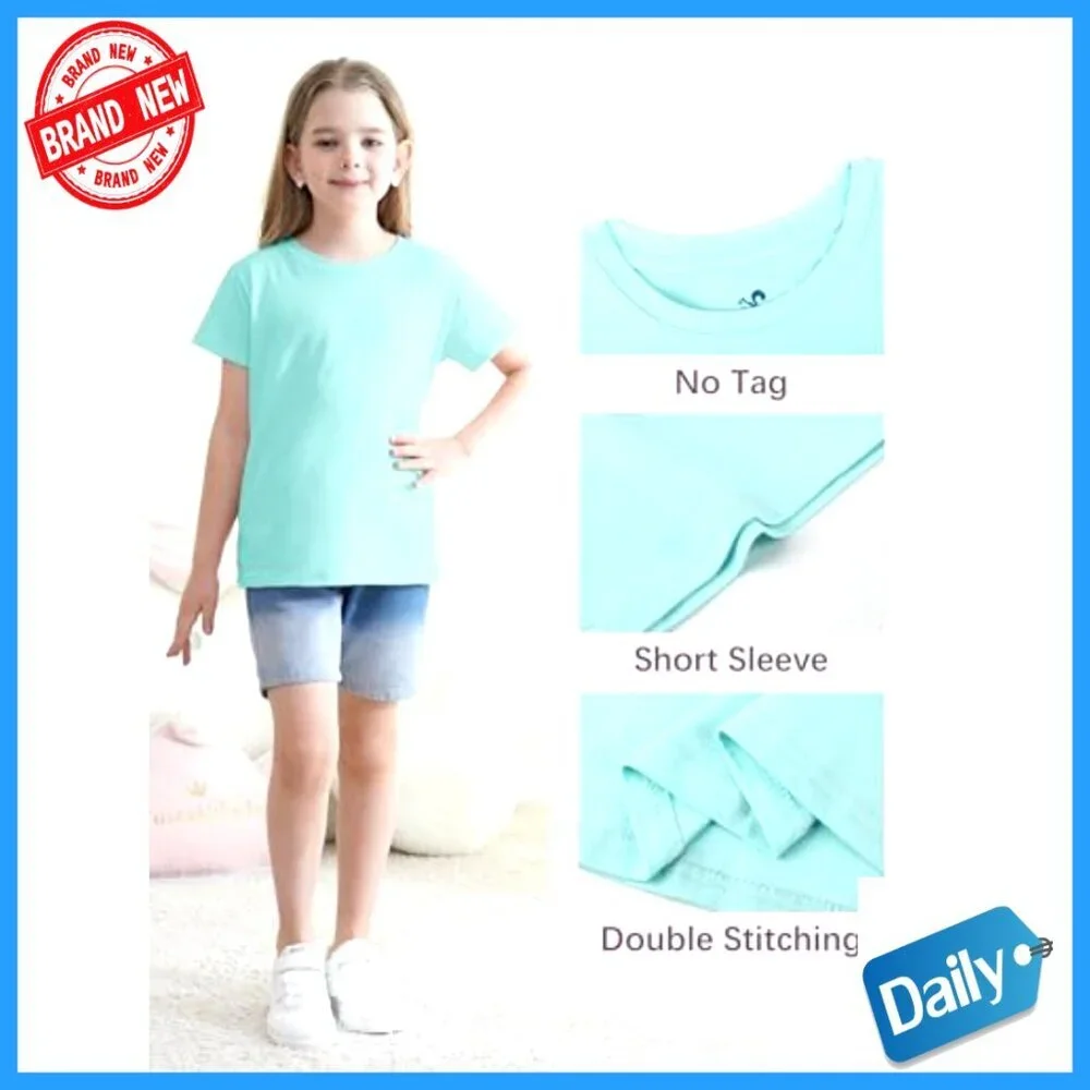 5 Pack Girls Short Sleeve Cotton Tees Regular Fit Summer Tops